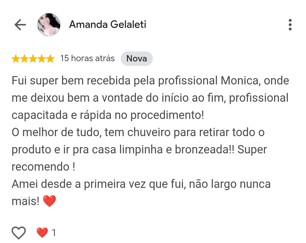 Avaliação de Amanda Gelaleti no Google
