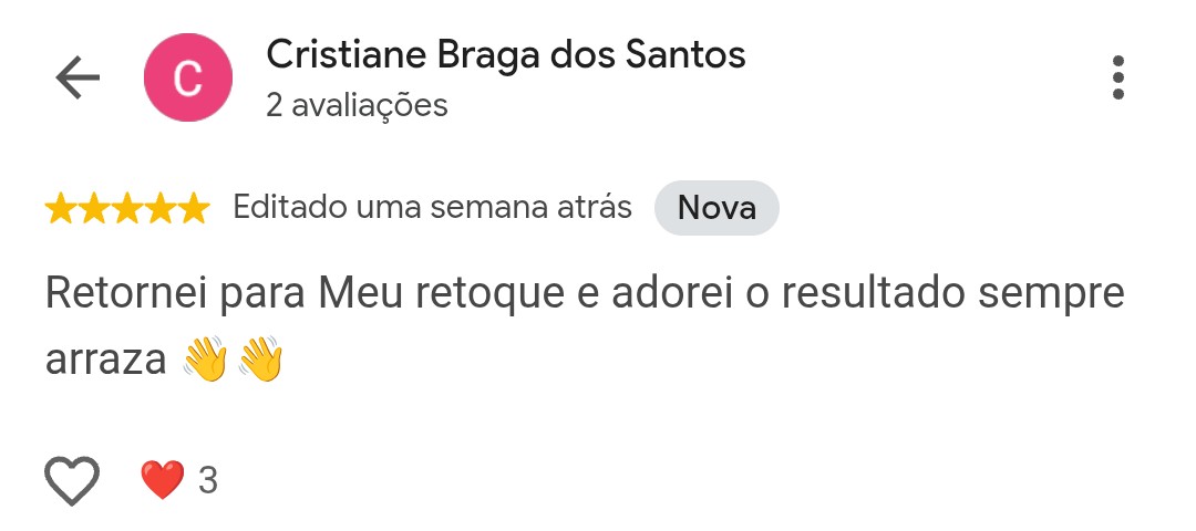 Avaliação de Cristiane Braga dos Santos no Google
