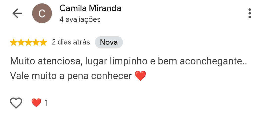 Avaliação de Camila Miranda no Google